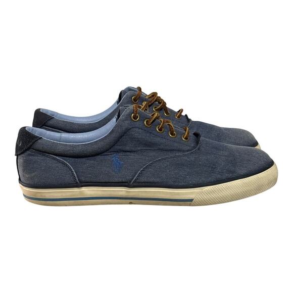 Polo Ralph Lauren Vaughn Washed Blue Canvas Sneakers Men's Size 10.5 Boat Shoes - Picture 1 of 8